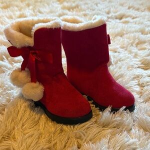 Cozy Red Kids Boots with Faux Fur Trim